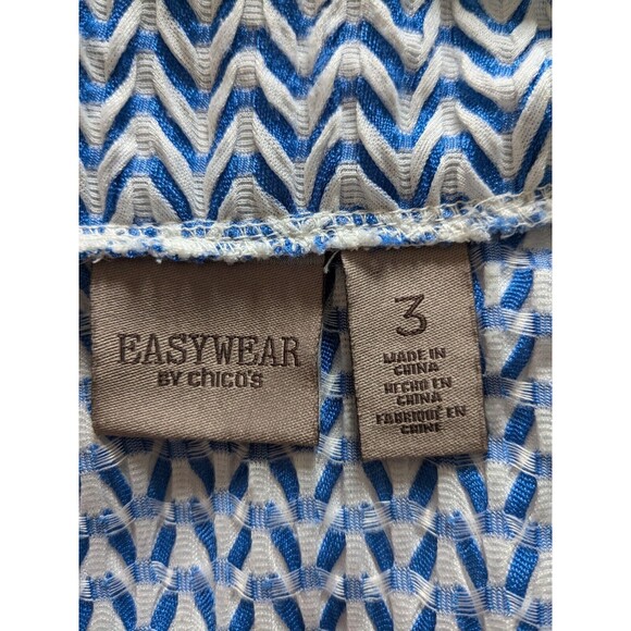 Chico's Cardigan Women's XL/3 Easy Wear Blue White Textured Open Front Chevron - Picture 2 of 11